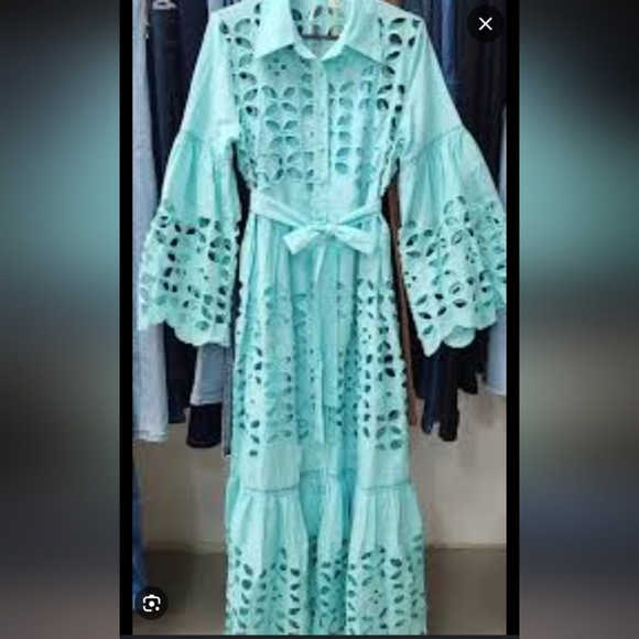 Tiffany Blue Eyelet Button-Down Dress - Picture 5 of 8
